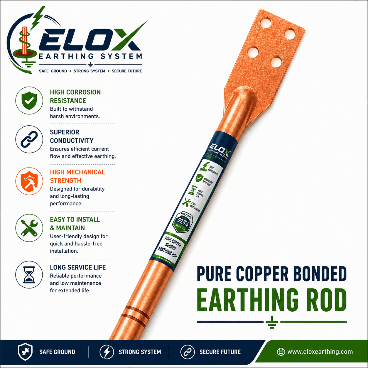 Pure Copper Earthing Rod
